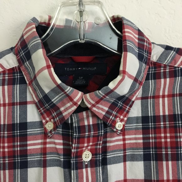 TOMMY HILFIGER Mens S/P Patched Elbow Plaid Button Down Shirt Thick Cotton - Picture 3 of 14